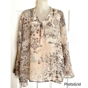 Cato Cream Tie Front Relaxed Sheer Blouse